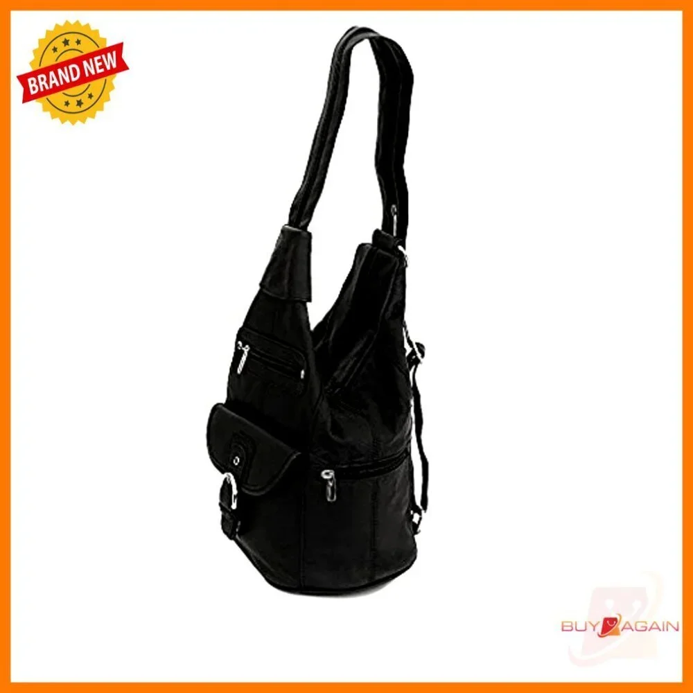 Leather Convertible Backpack Sling Purse 7 Pocket Medium Adjustable